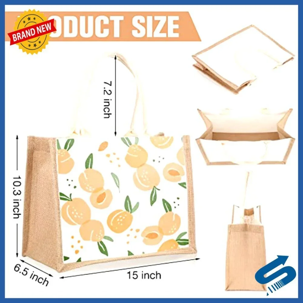 Large Jute Tote Bags Reusable Waterproof Beach Grocery Wedding Gift DIY